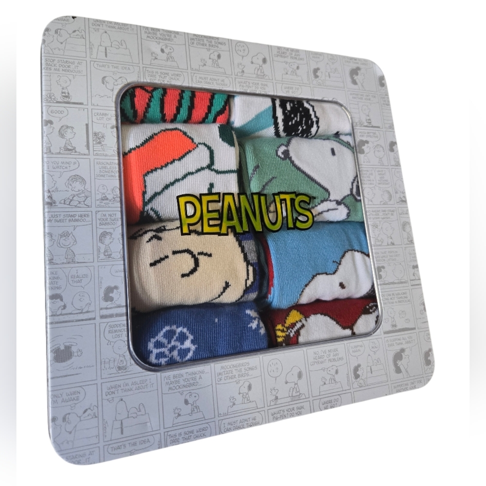 Peanuts Tin Box Sock Set Snoopy Charlie Brown Comic Strip Gift New